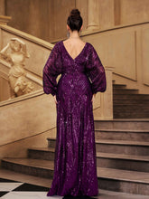 Purple Sequin Loose V-neck Prom Dress